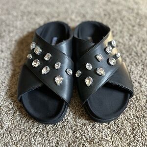 ROAM Black Sandals with Rhinestone Embellishments